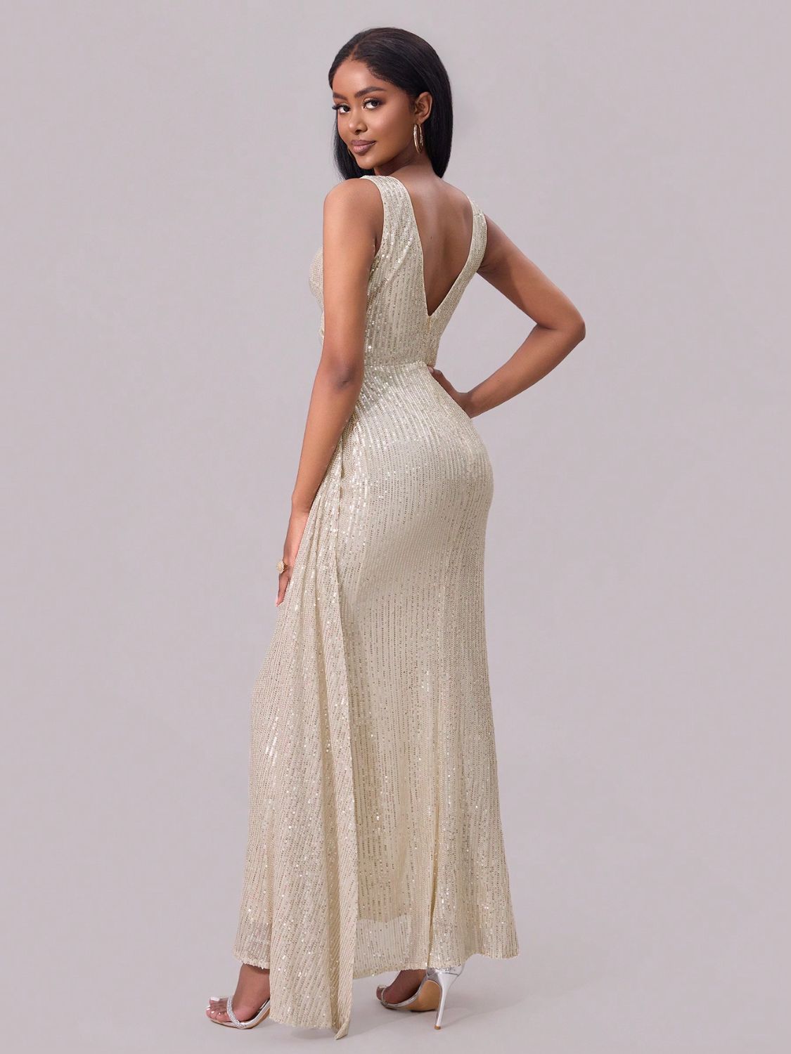 Isabelle Sequin Surplice Maxi Dress Champagne Color 2