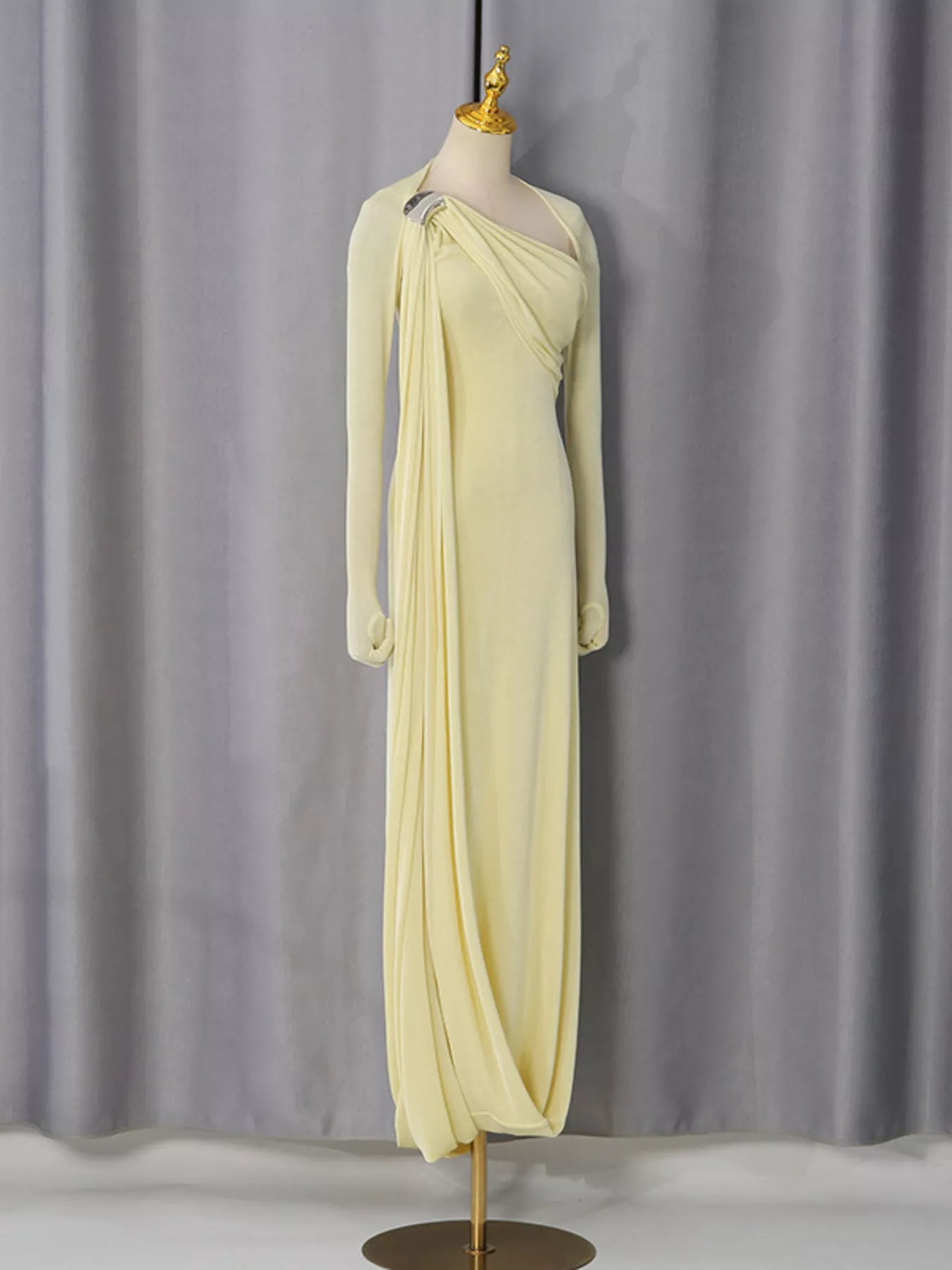 Isabelle One-Shoulder Draped Maxi Dress Brown 6