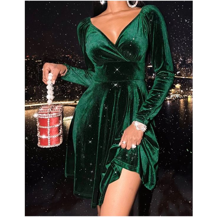 Naia Velvet Surplice Maxi Dress Emerald 1