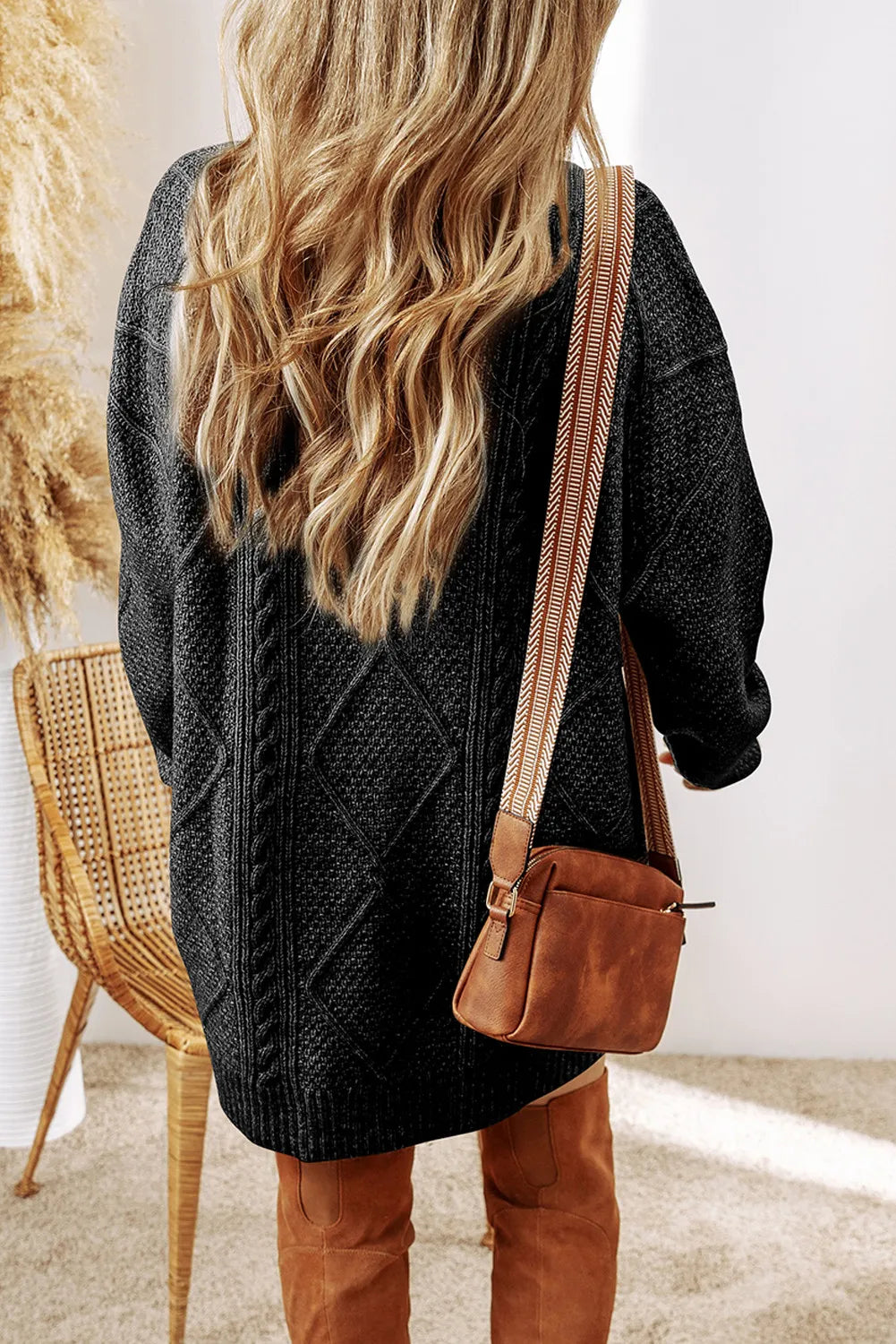 Margot Cable-Knit Wrap Sweater Dress Tan 5