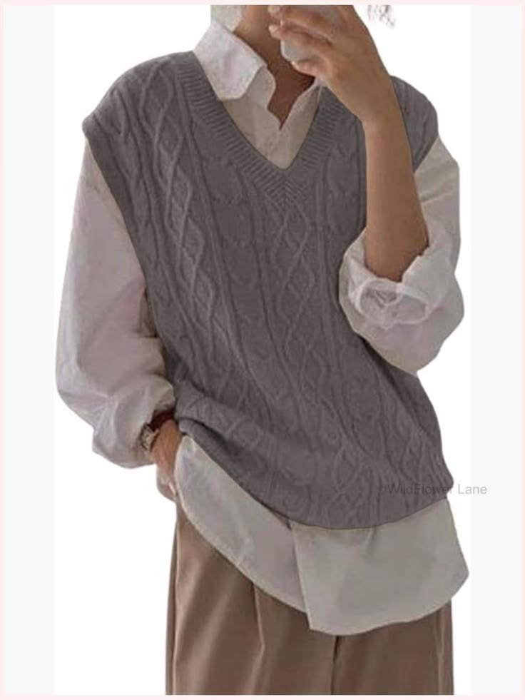 Margot Cable Knit Sweater Vest Gray 1