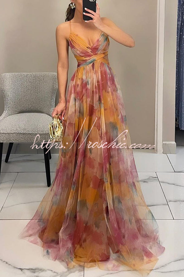 Giselle Tulle Floral Maxi Dress Rose Red 1