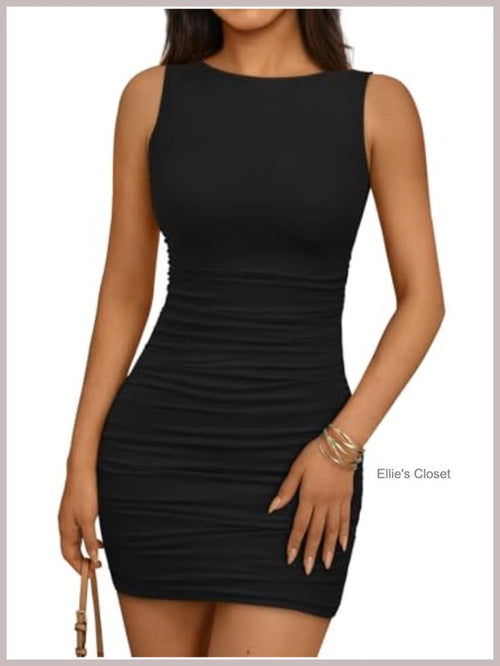 Isabella Ruched Bodycon Mini Dress Black 1