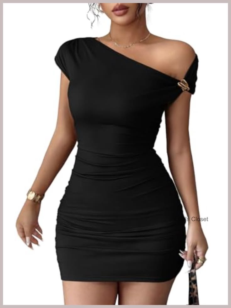 Gwen Off-Shoulder Ruched Mini Dress Black 1