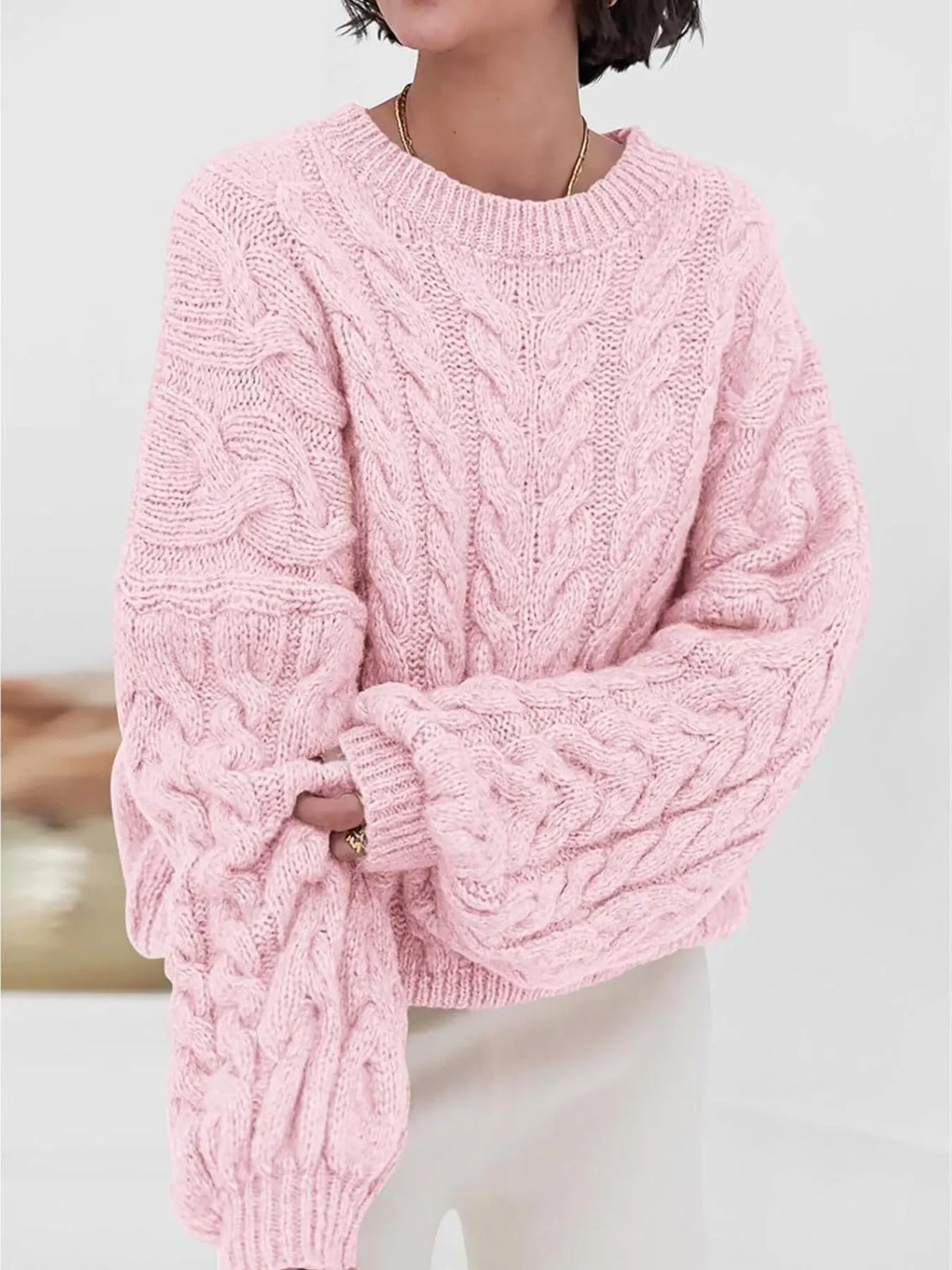 Margot Cable Knit Sweater in Pink Pink 1
