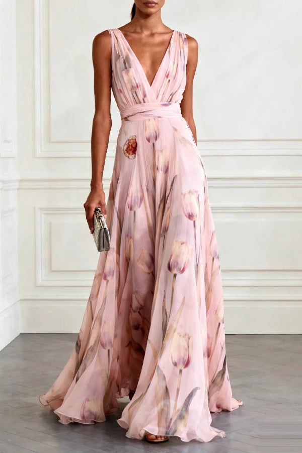 Audrey Tulip Print Maxi Dress Black 3