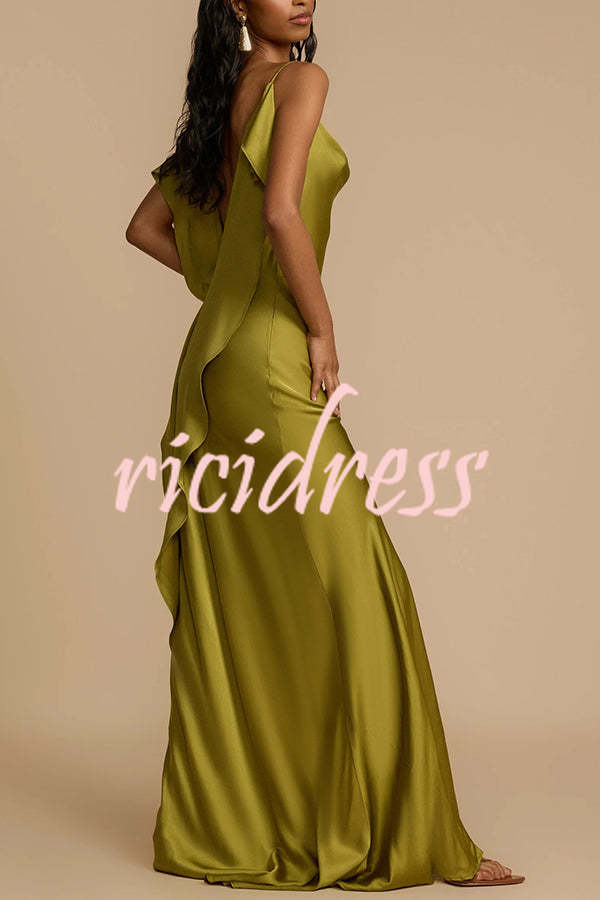 Valentina Satin Maxi Dress Green 7