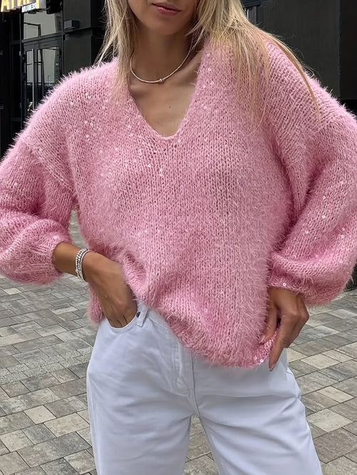Iris V-Neck Sweater Dress in Pink Pink 1