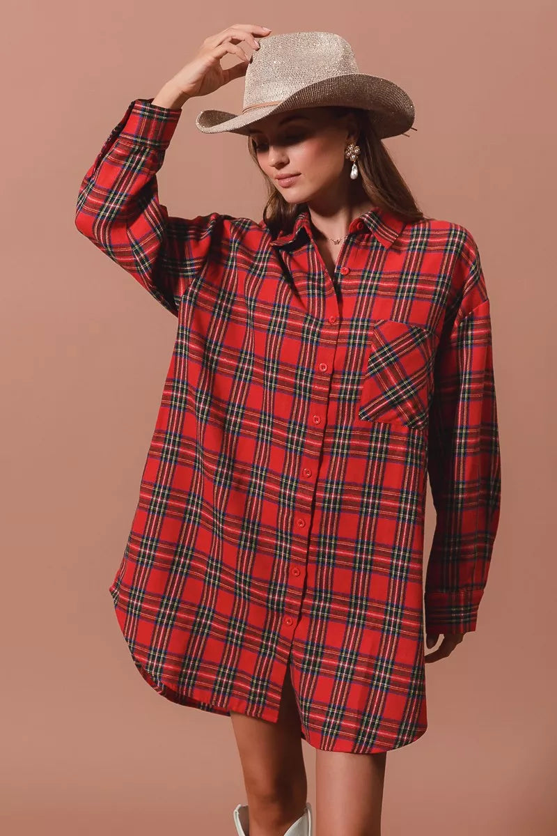Margot Plaid Button-Up Midi Dress RED MULTI 1