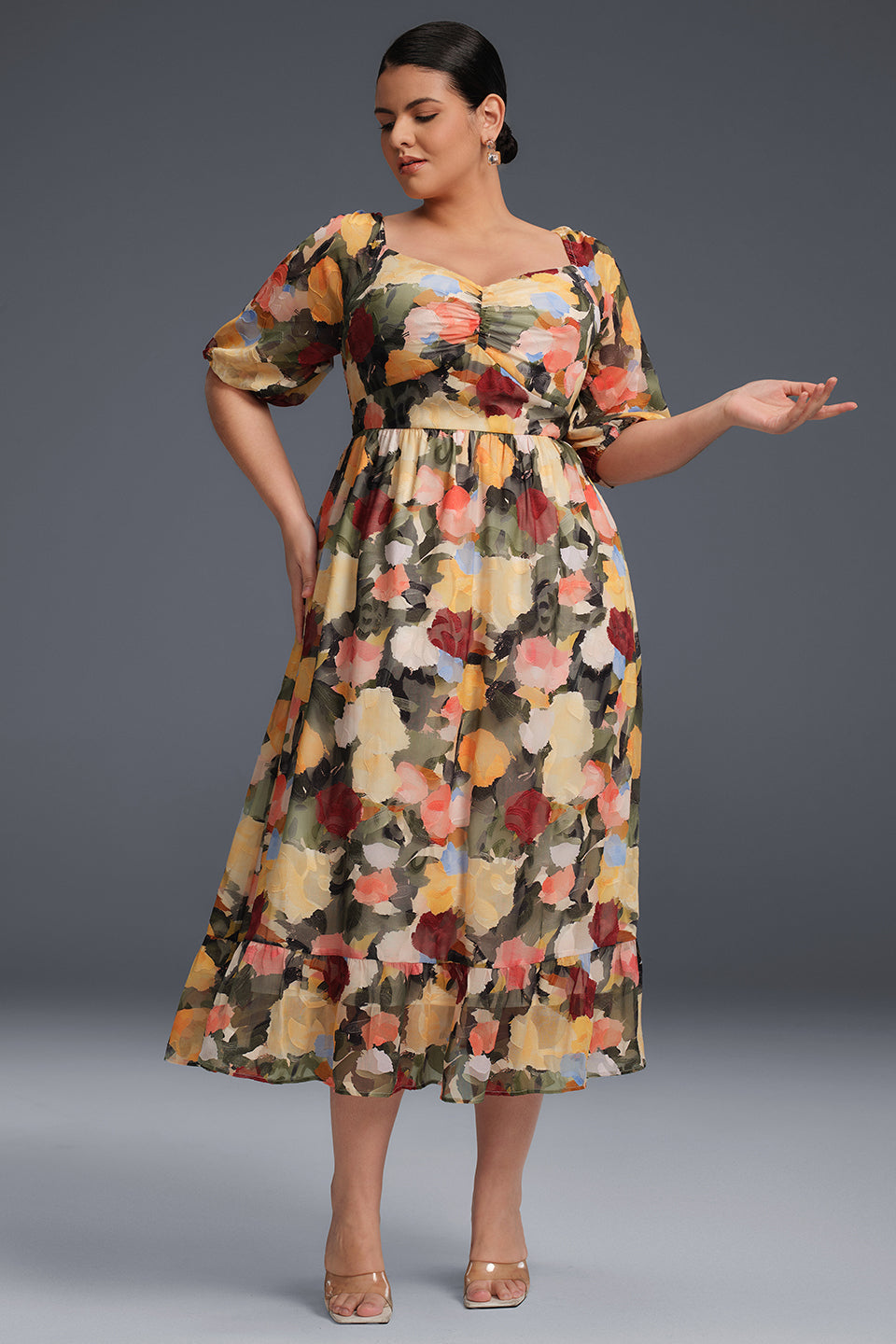 Valentina Draped Collar Floral Maxi Dress Multicolor 3