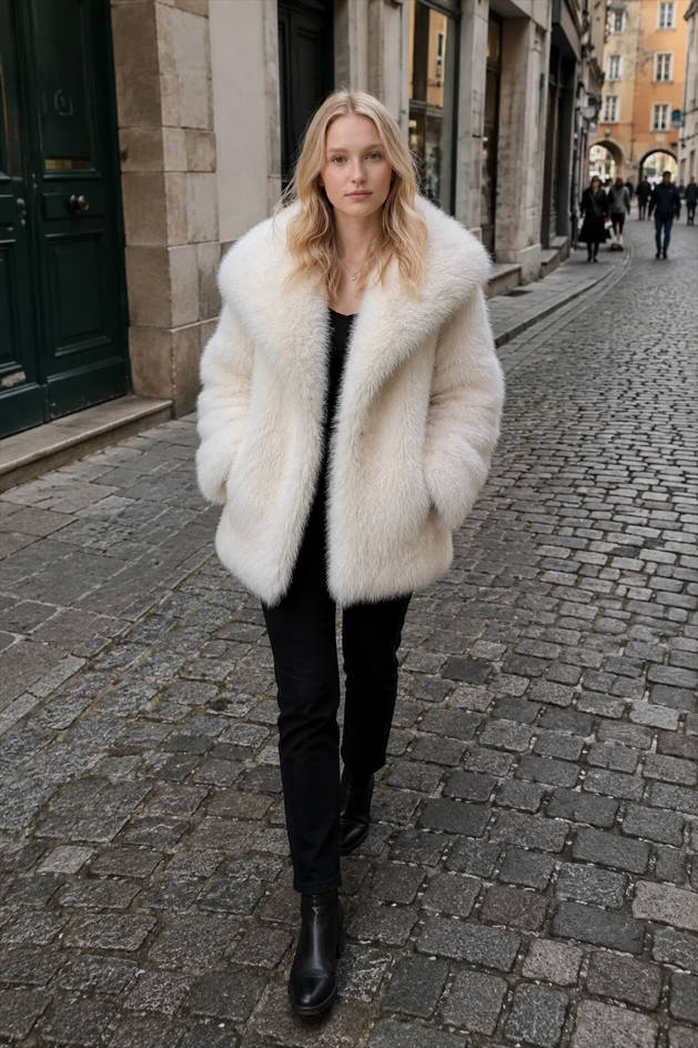 Margot Sherpa Jacket in White Beige 5