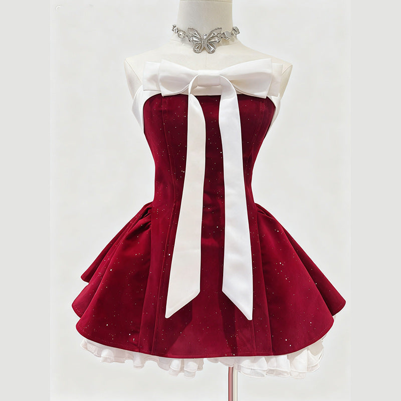 Iola Red Velvet Strapless Mini Dress RED 3