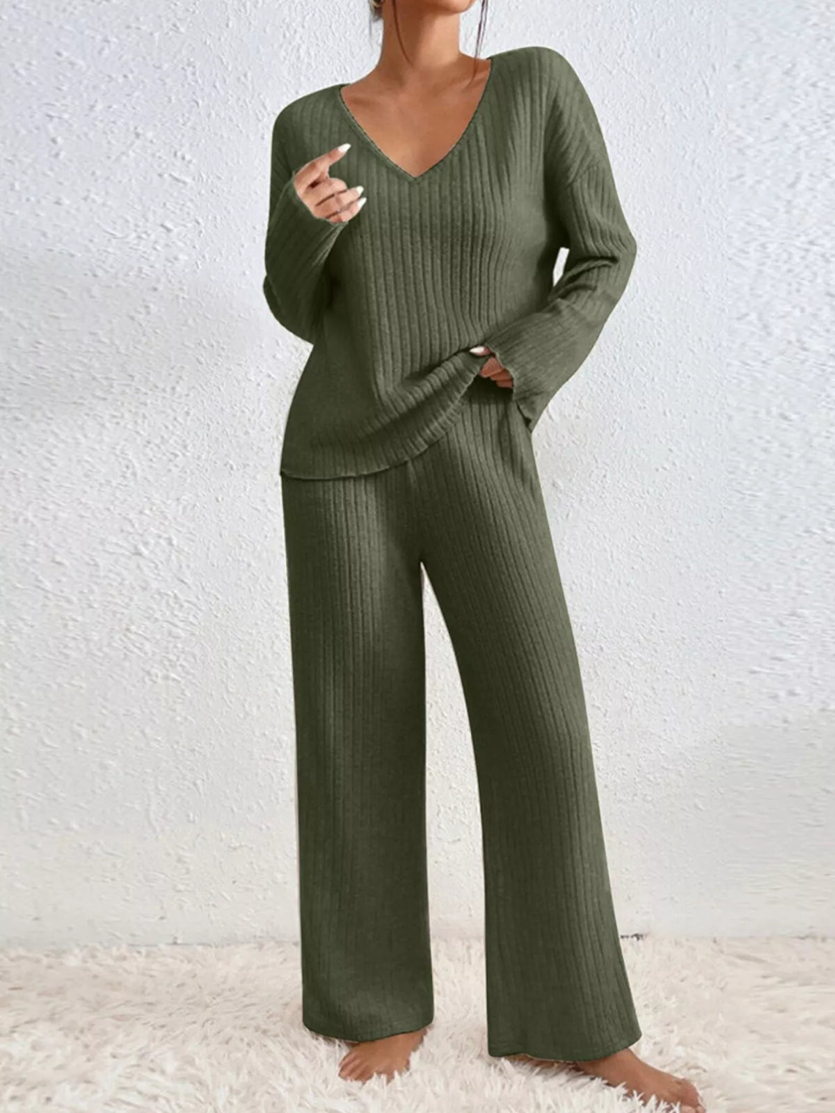 Hana Ribbed Knit Set Gray 10