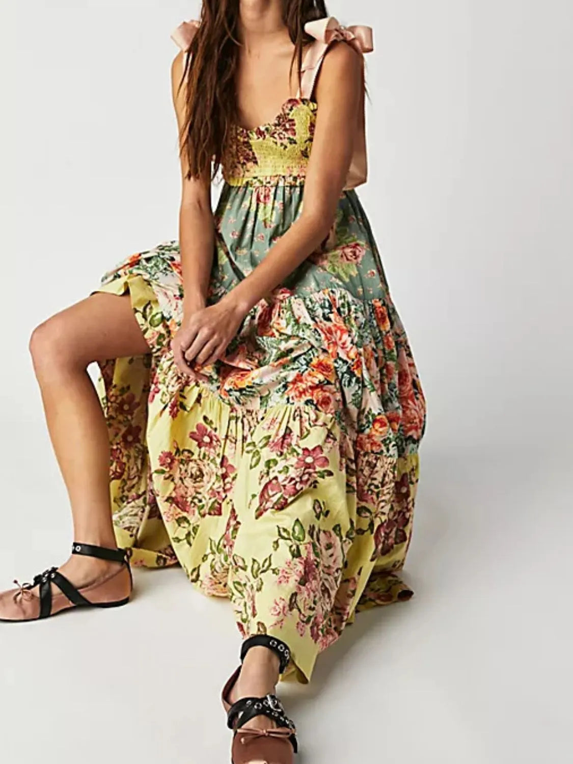Margot Printed Tiered Dress Neck Tie Shoulder Cami Dress 8