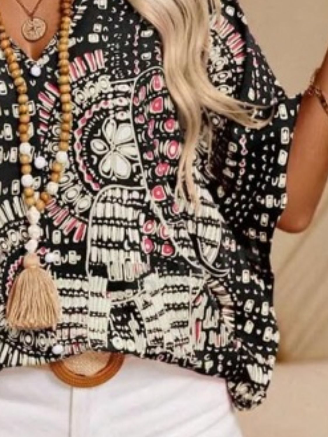 Margot Printed Tiered Dress Neck Half Sleeve Top 8