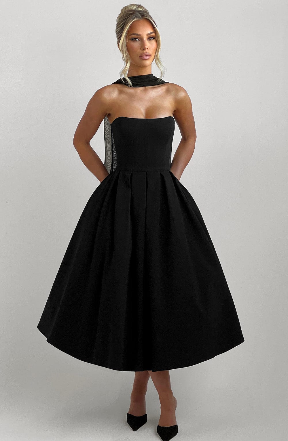 Edith Polka Dot Midi Dress Black 14