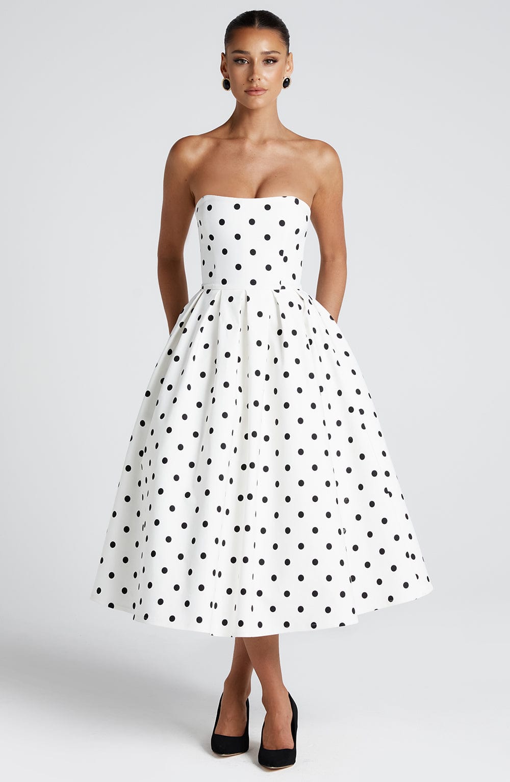 Edith Polka Dot Midi Dress Black 6