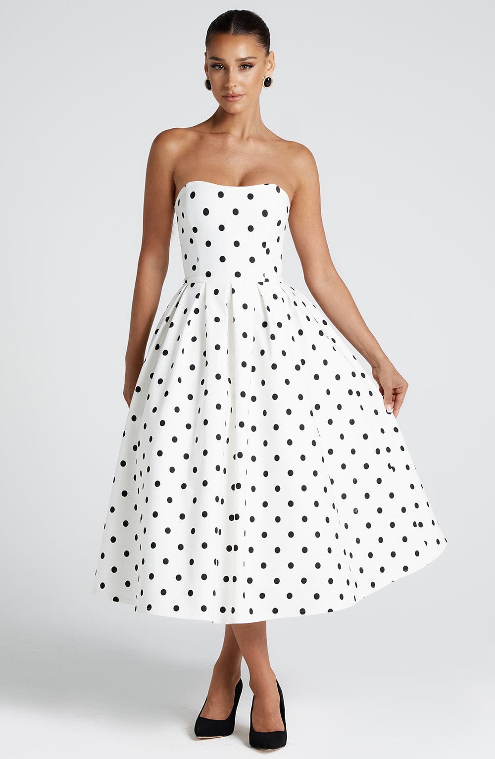 Edith Polka Dot Midi Dress Black 7
