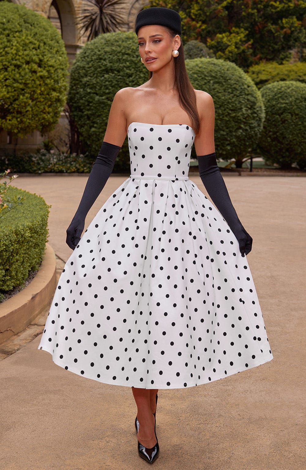 Edith Polka Dot Midi Dress Black 2