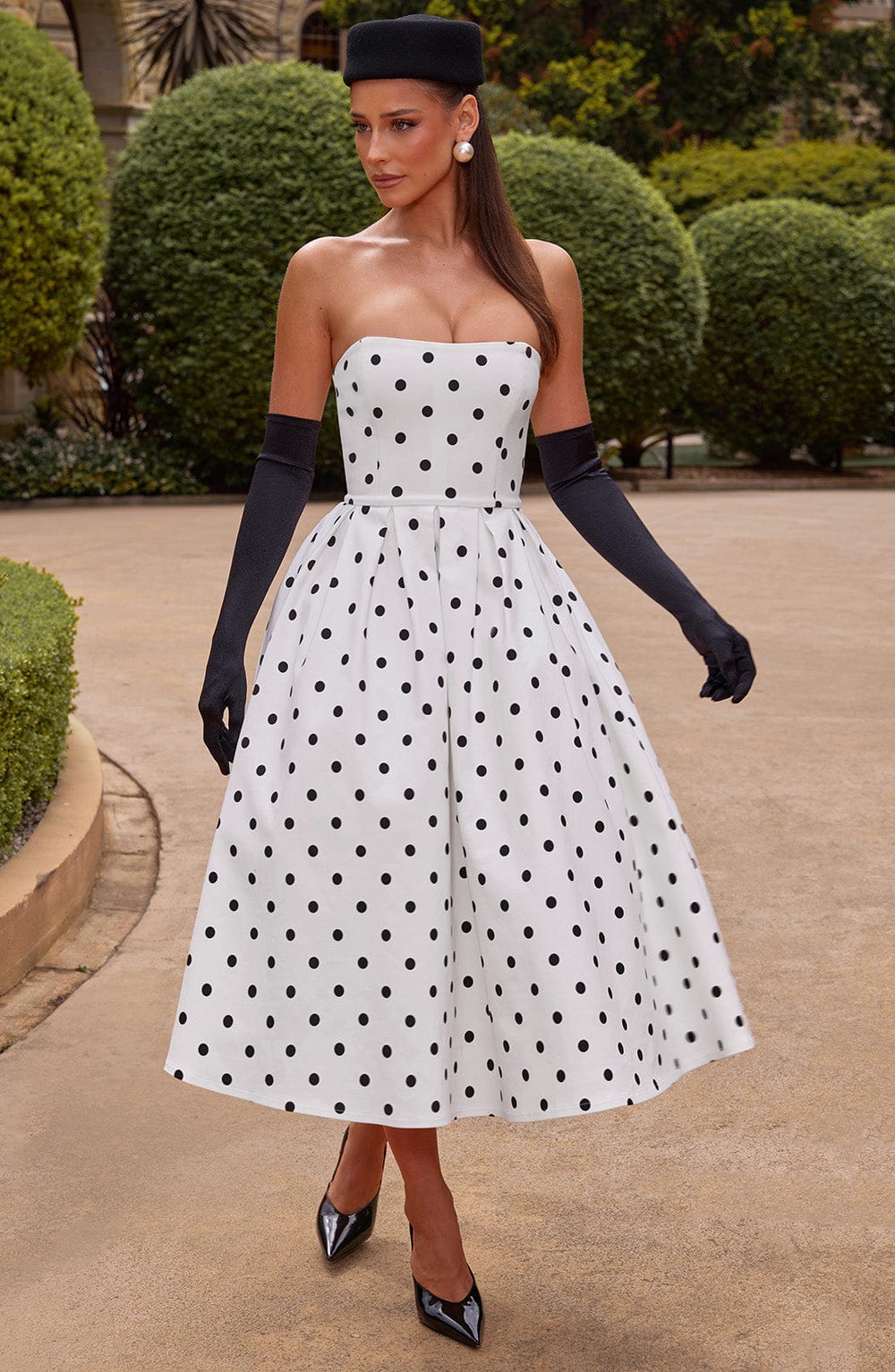 Edith Polka Dot Midi Dress Black 1