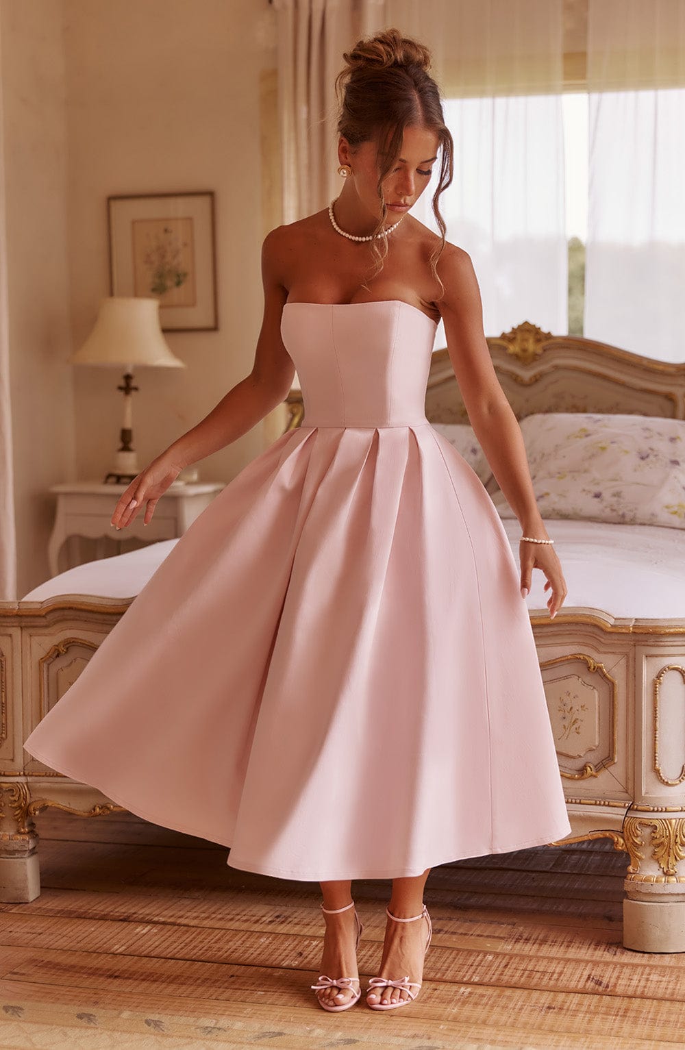 Edith Polka Dot Midi Dress Blush 1