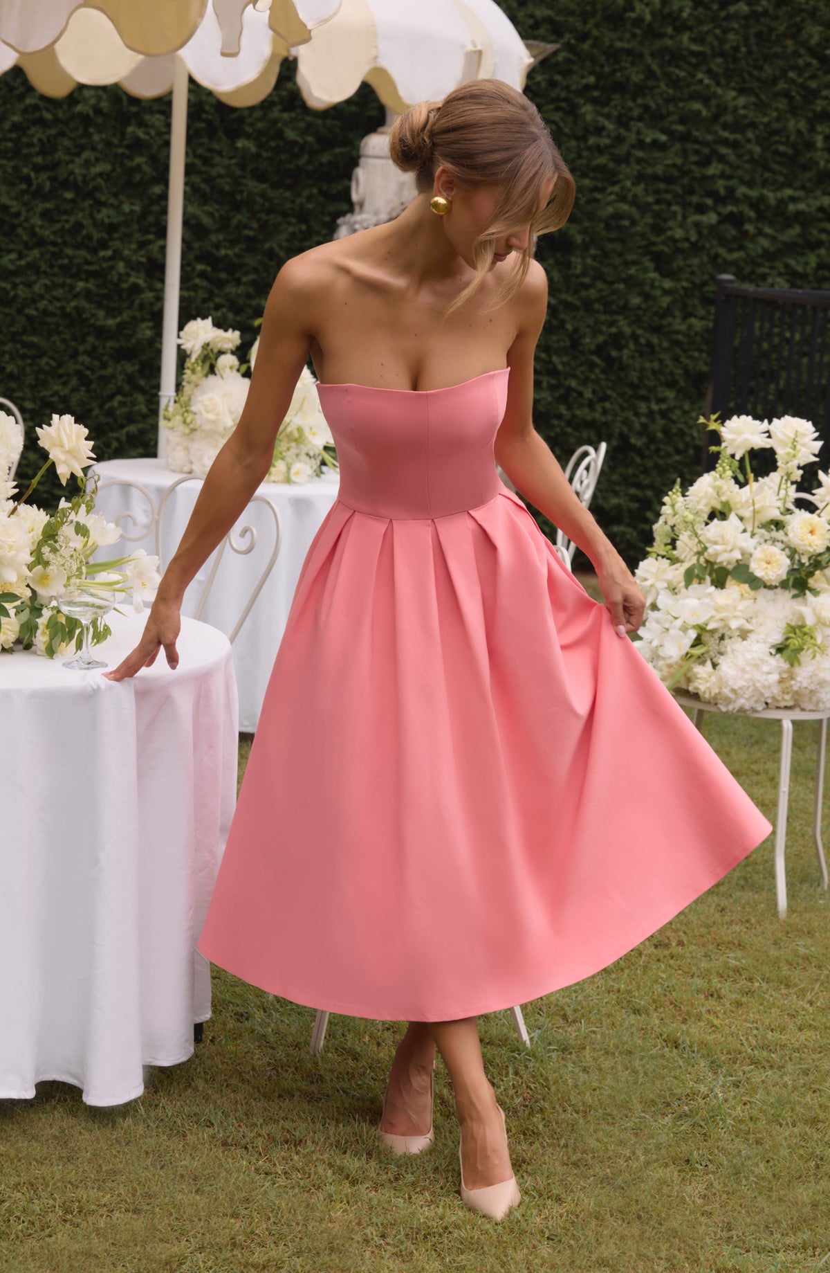 Edith Polka Dot Midi Dress Coral Pink 2