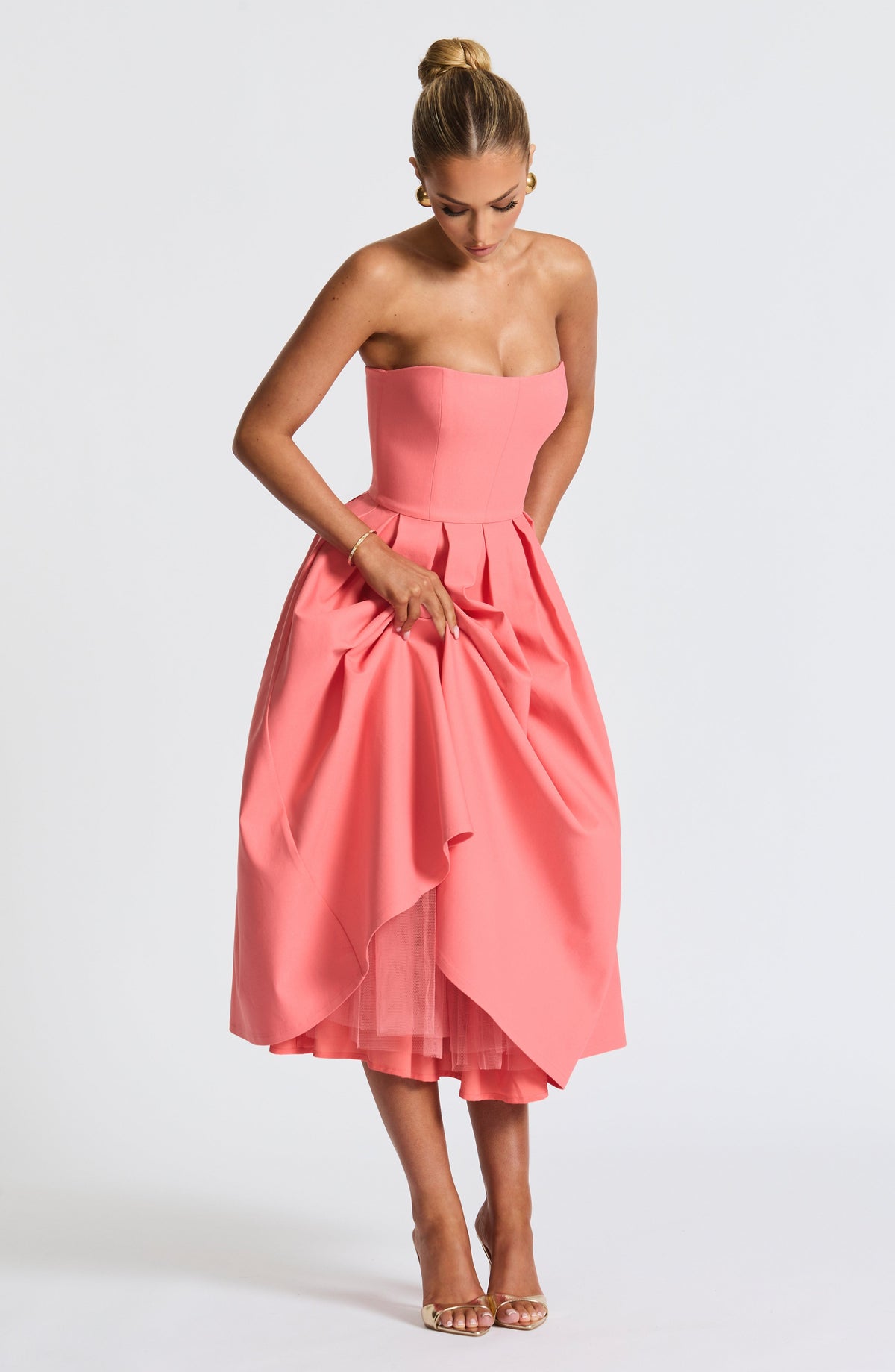 Edith Polka Dot Midi Dress Coral Pink 4