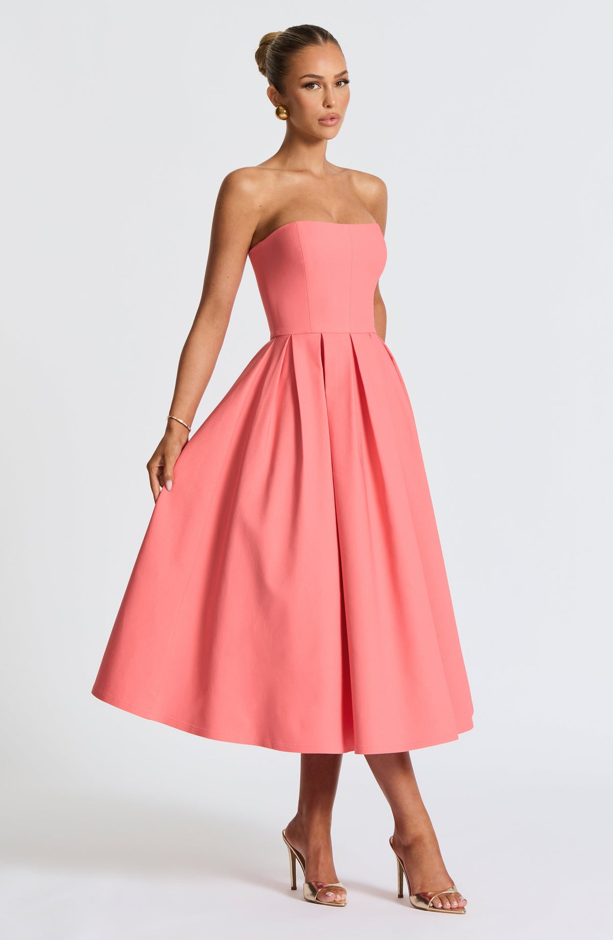 Edith Polka Dot Midi Dress Coral Pink 3
