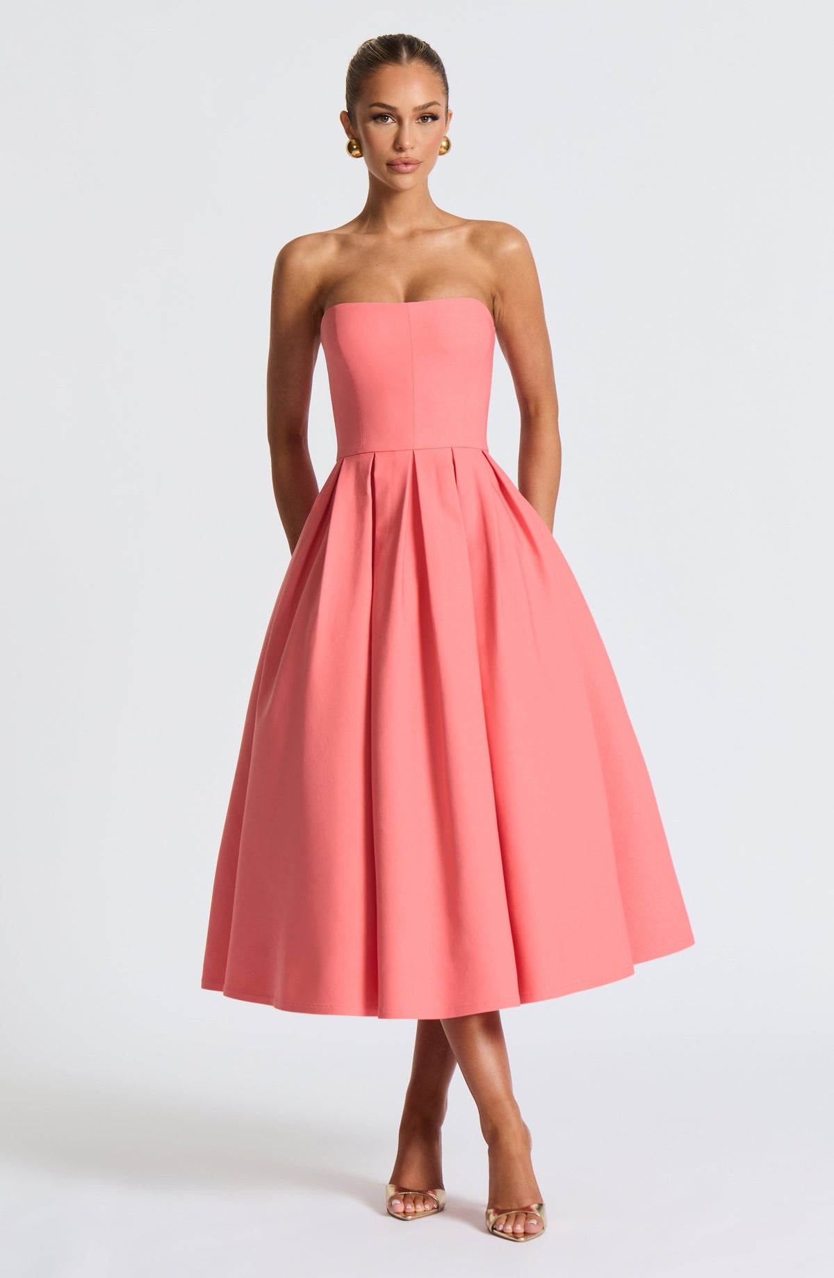 Edith Polka Dot Midi Dress Coral Pink 7