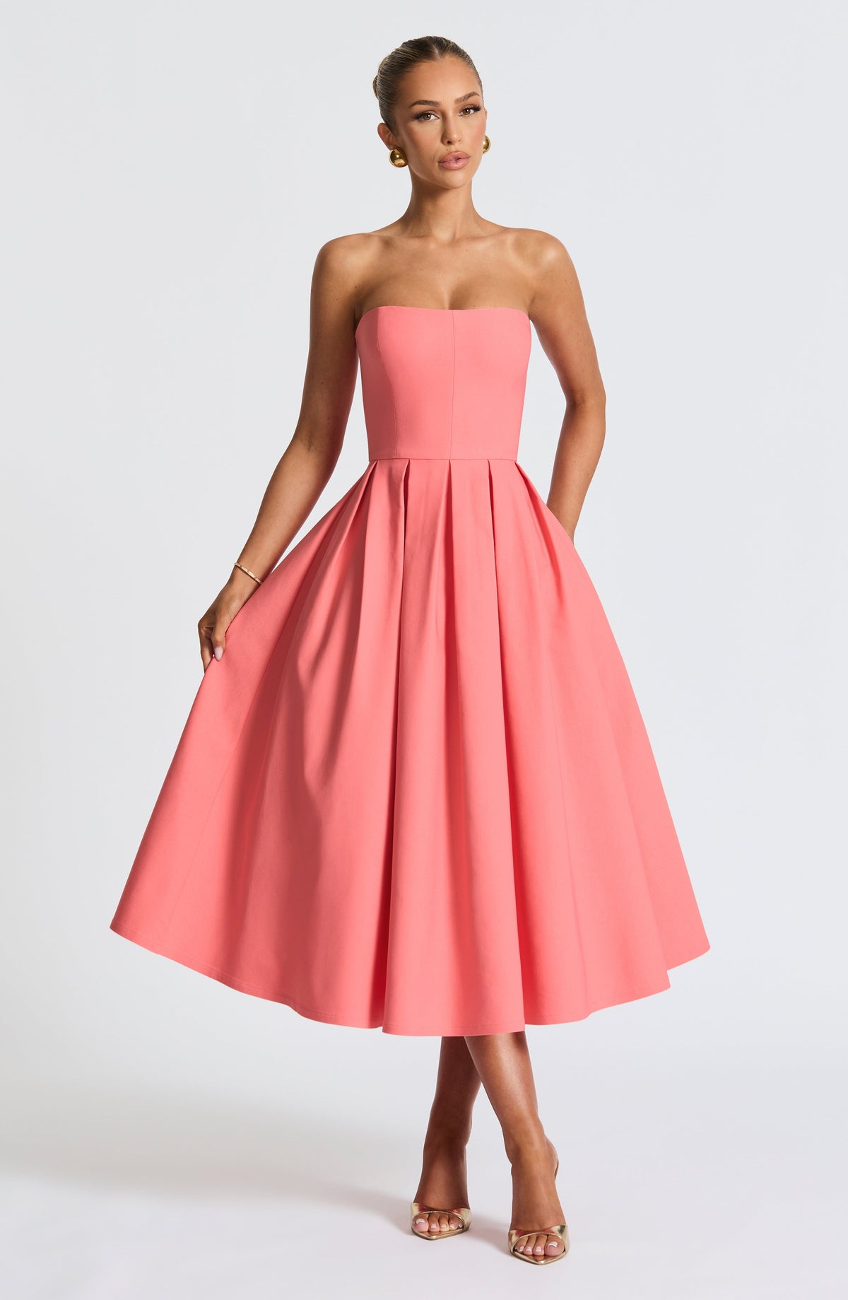 Edith Polka Dot Midi Dress Coral Pink 1