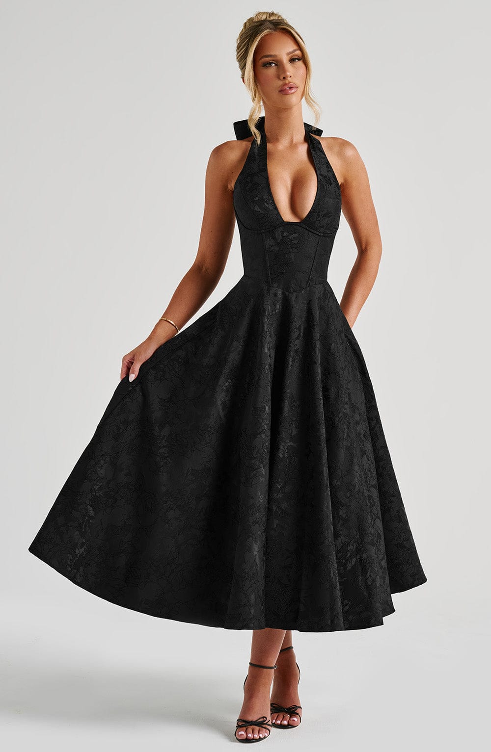Effie Satin Midi Dress Black 9