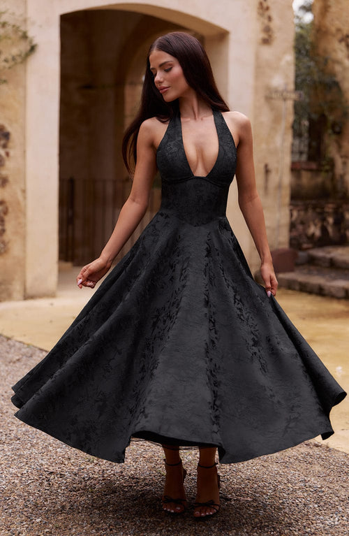 Effie Satin Midi Dress Black 1