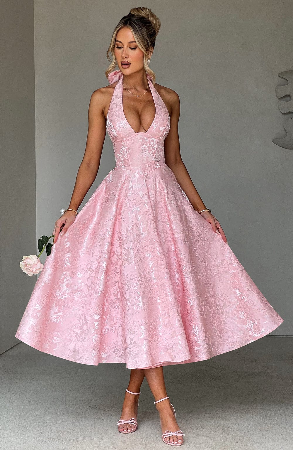 Effie Satin Midi Dress Blush 1