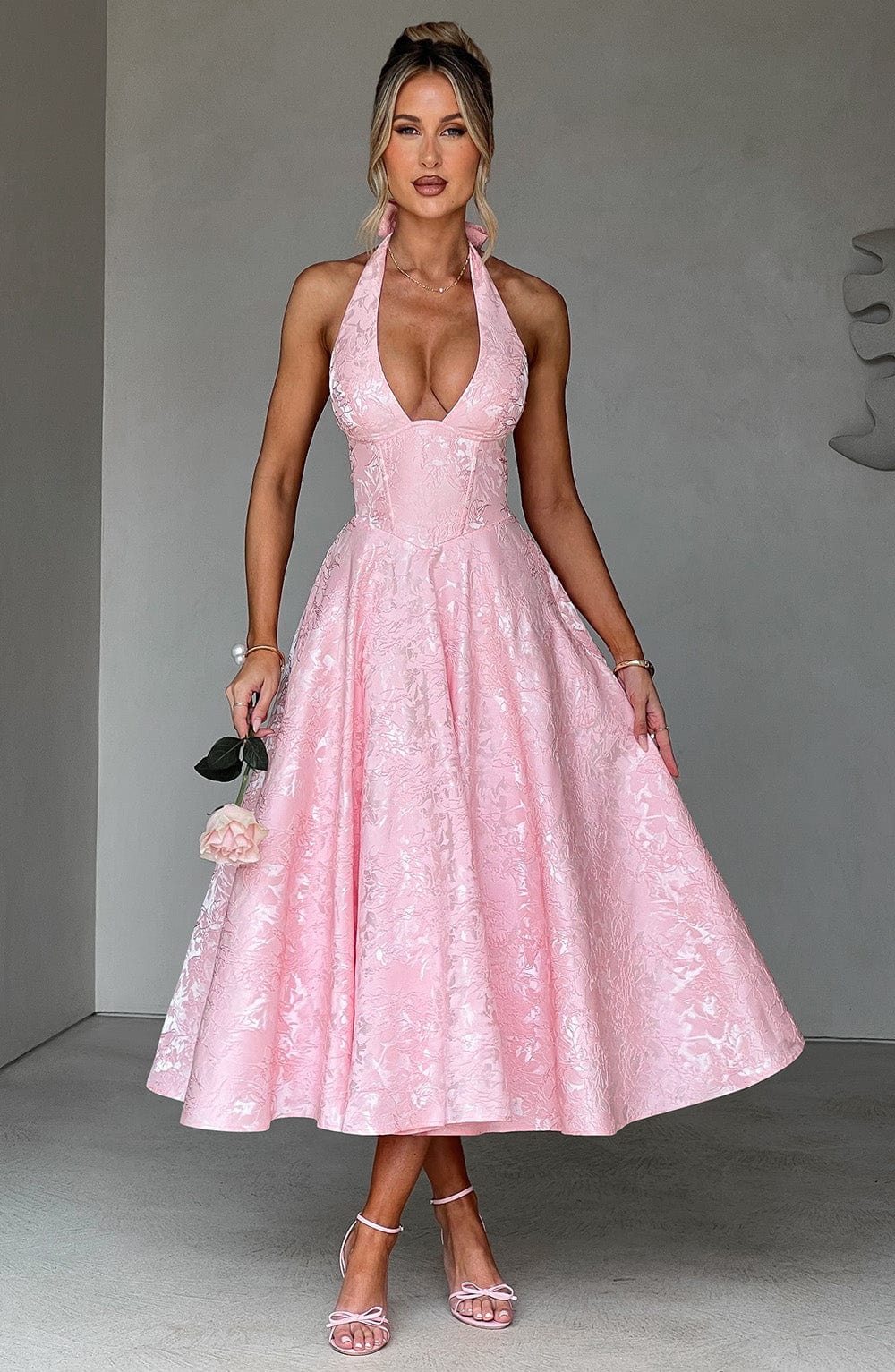 Effie Satin Midi Dress Blush 2