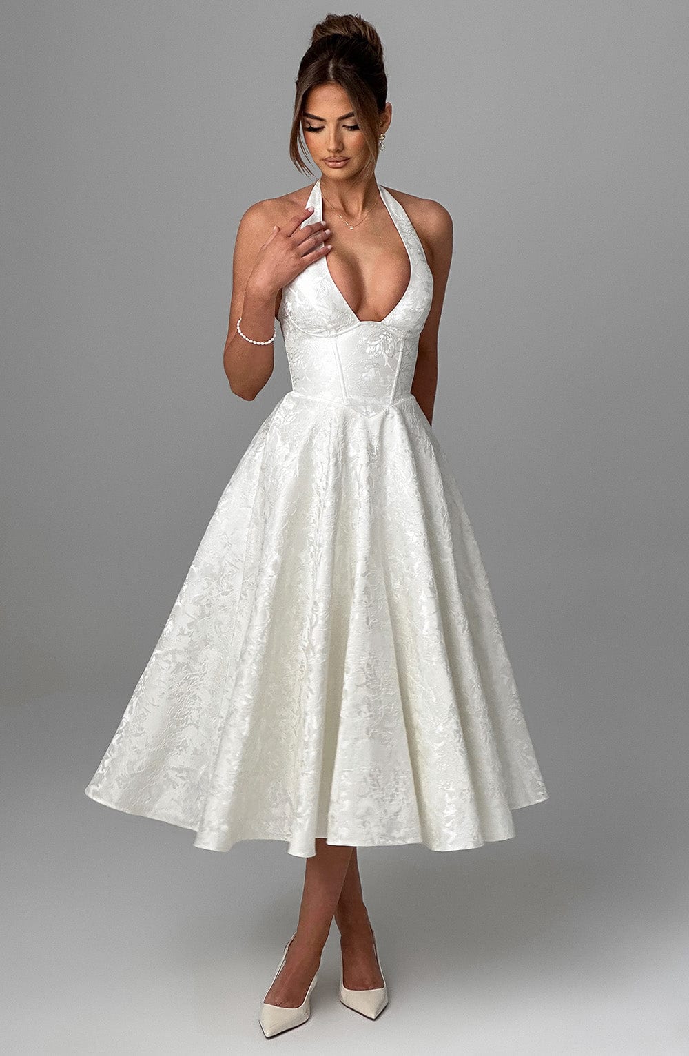 Effie Satin Midi Dress Ivory 10