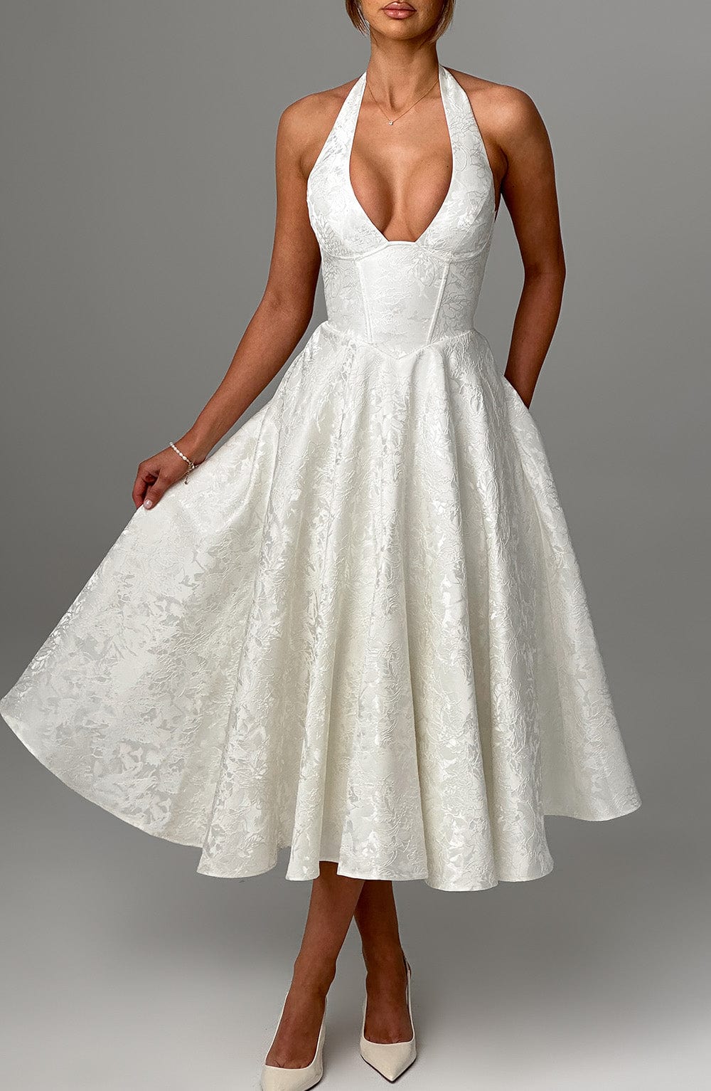 Effie Satin Midi Dress Ivory 4