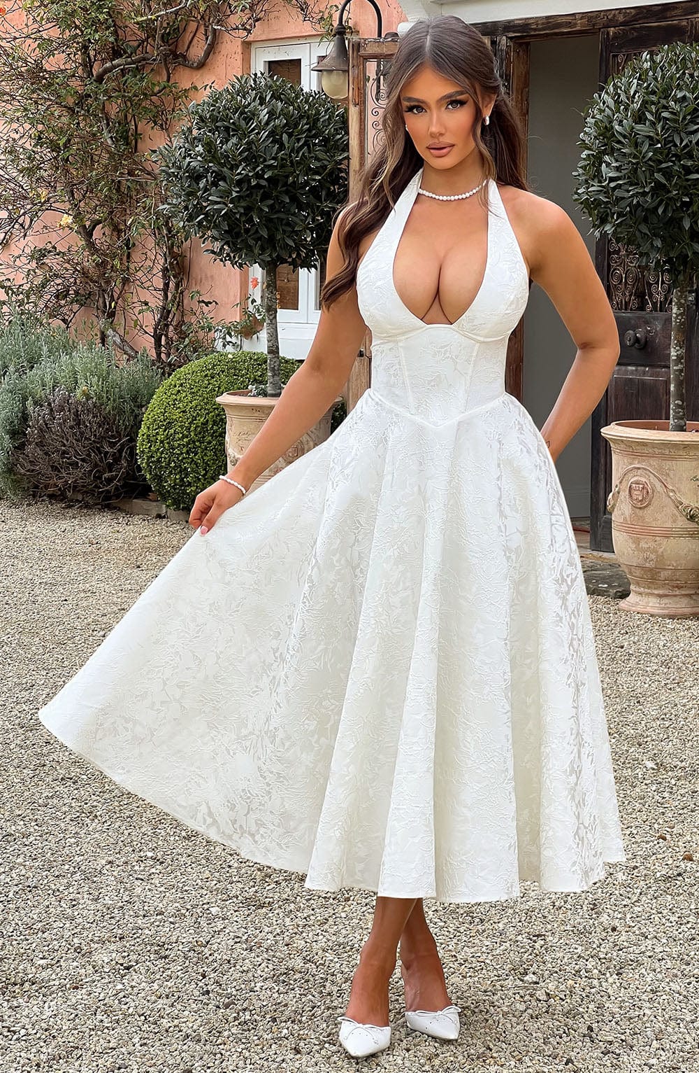 Effie Satin Midi Dress Ivory 2