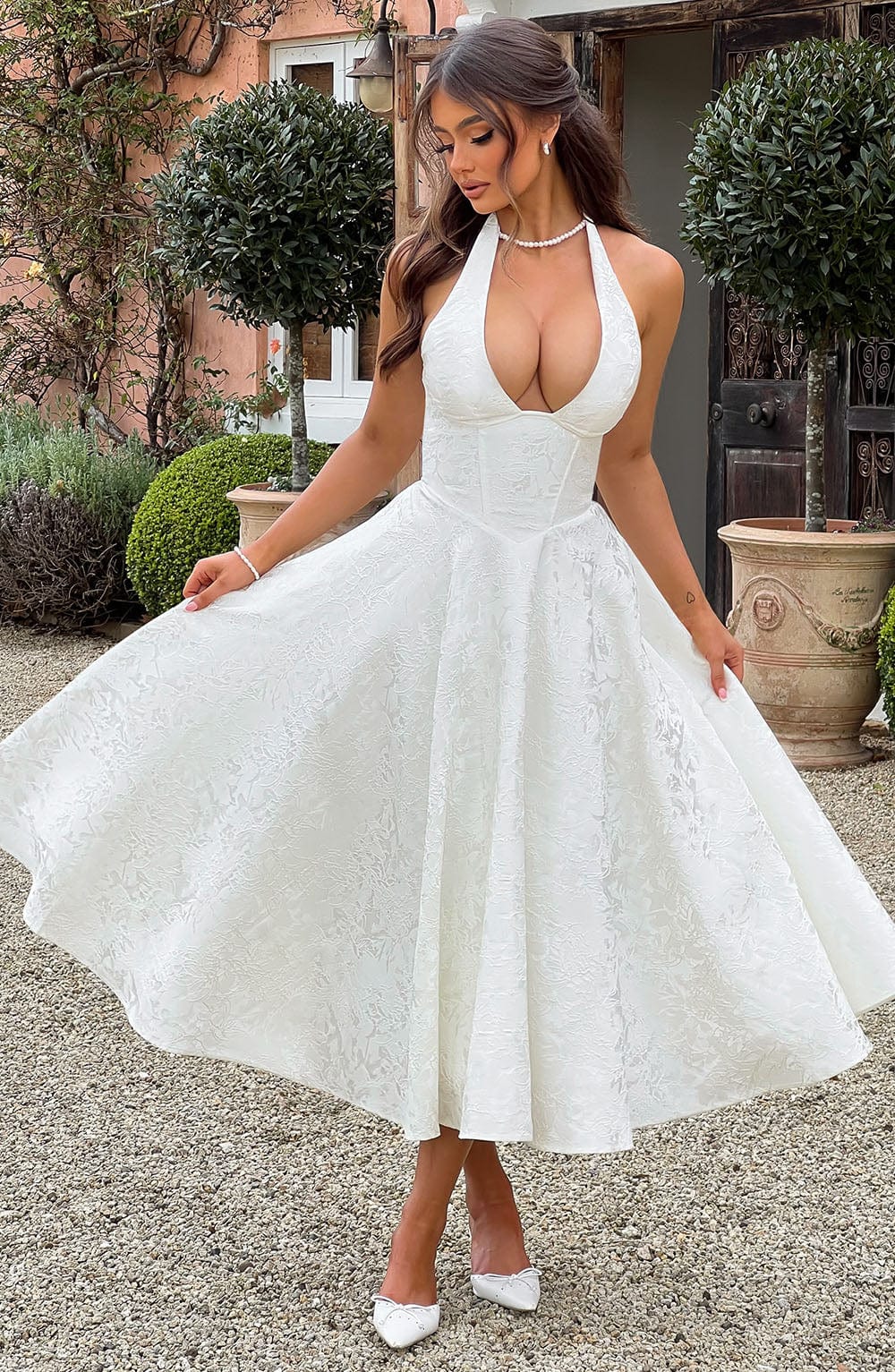 Effie Satin Midi Dress Ivory 1