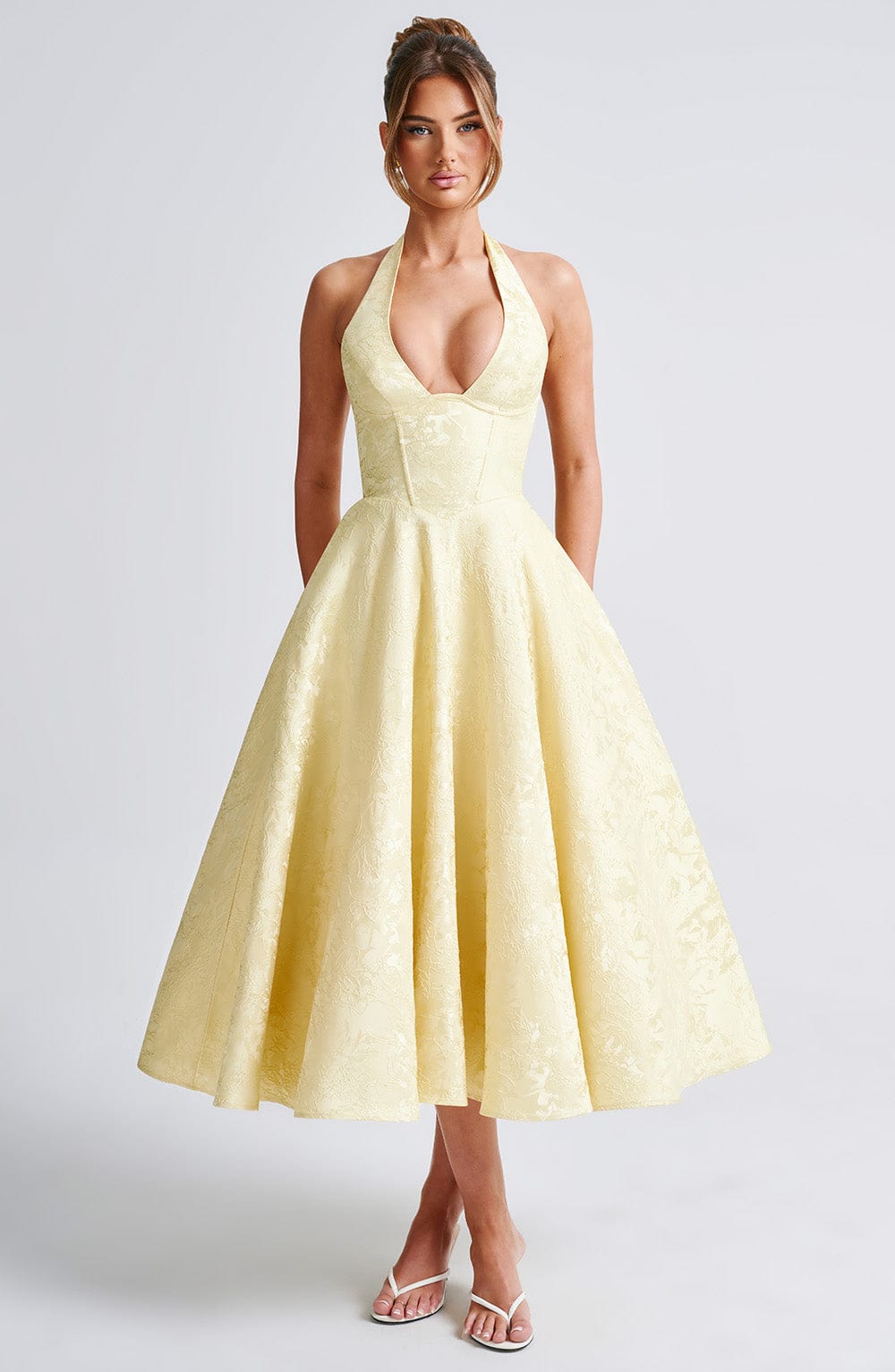 Effie Satin Midi Dress Lemon 8