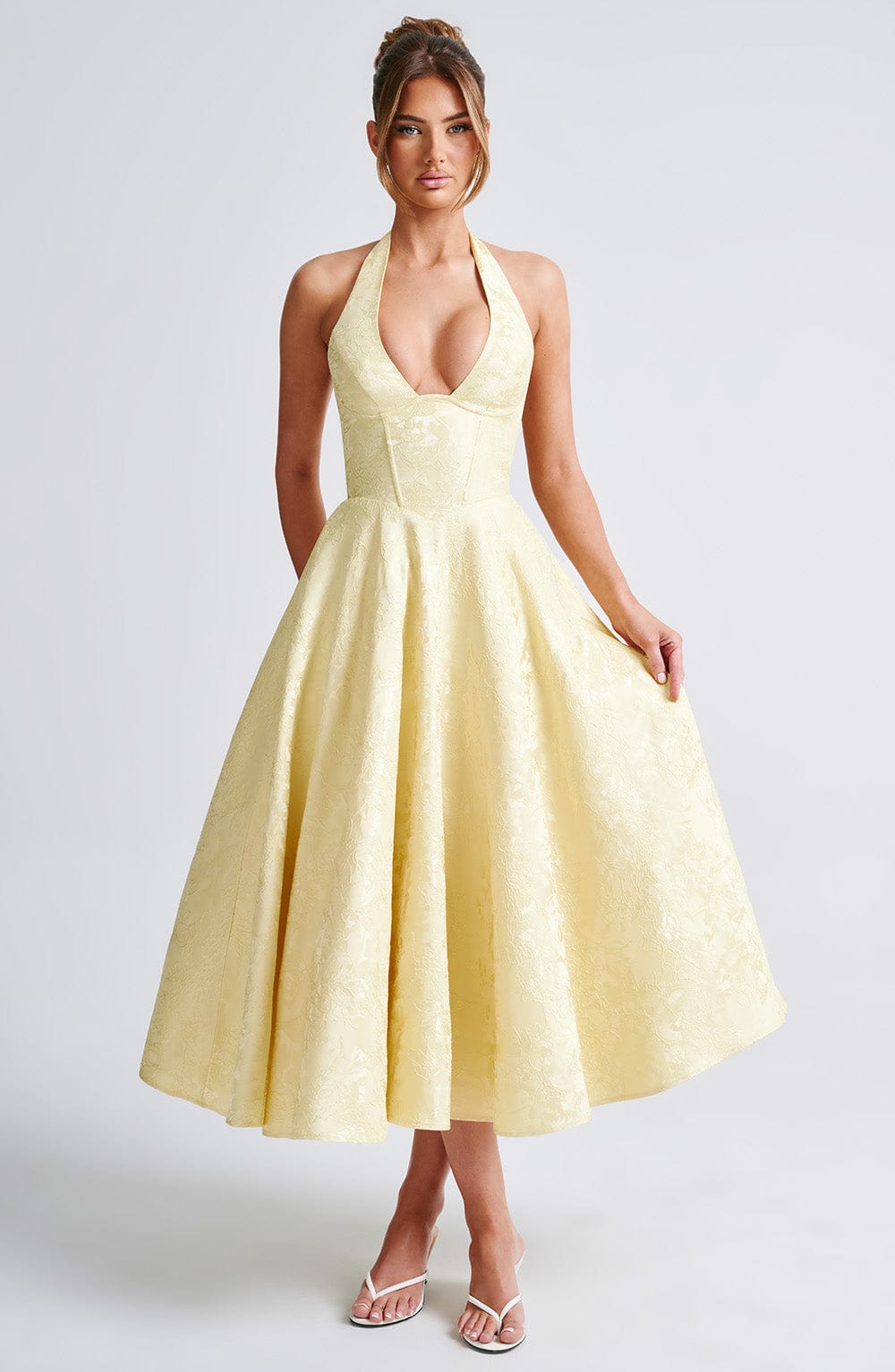 Effie Satin Midi Dress Lemon 9