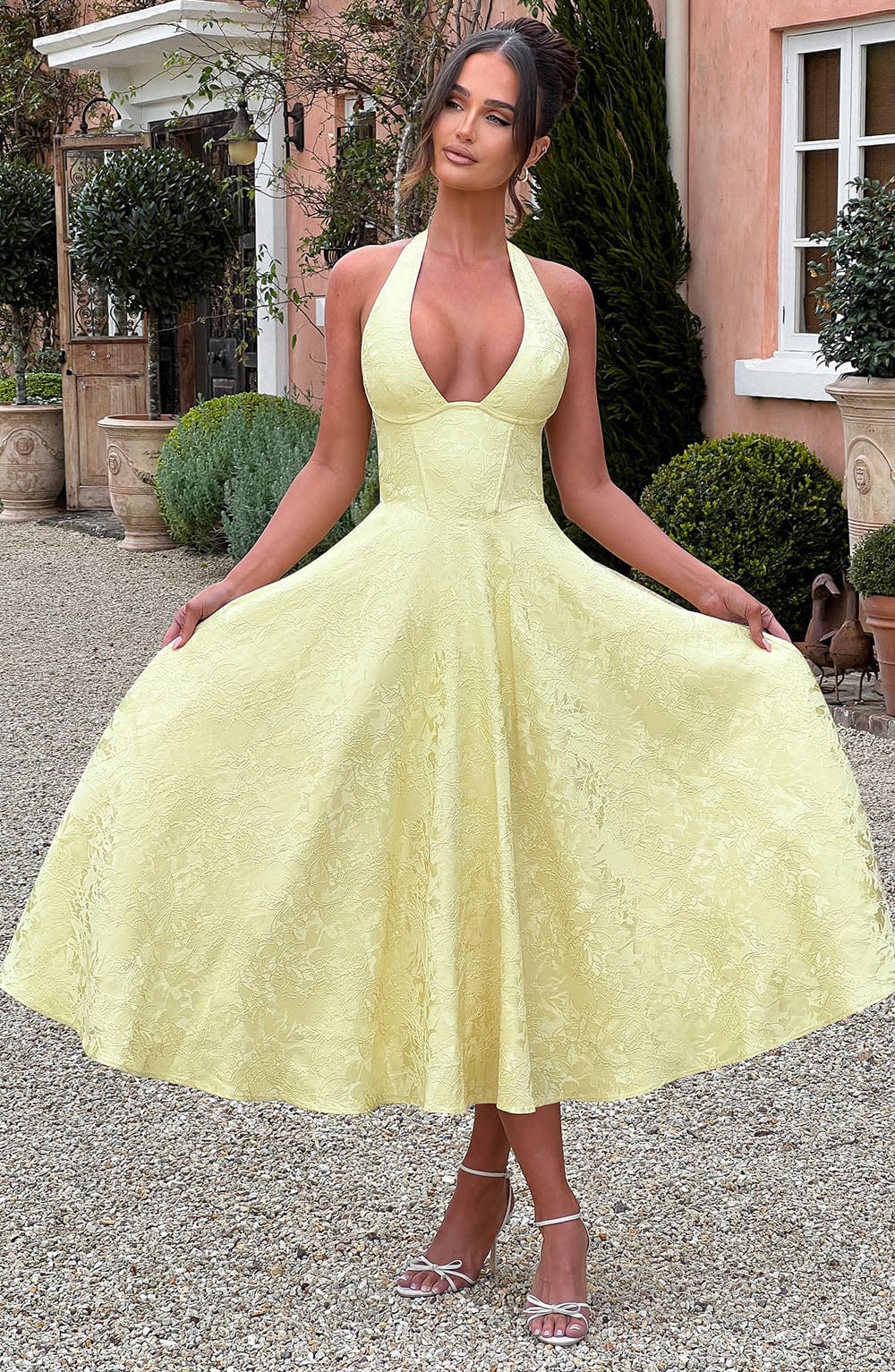Effie Satin Midi Dress Lemon 2