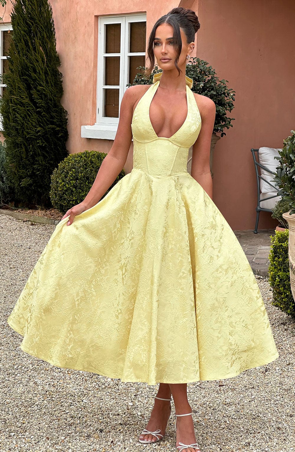 Effie Satin Midi Dress Lemon 1