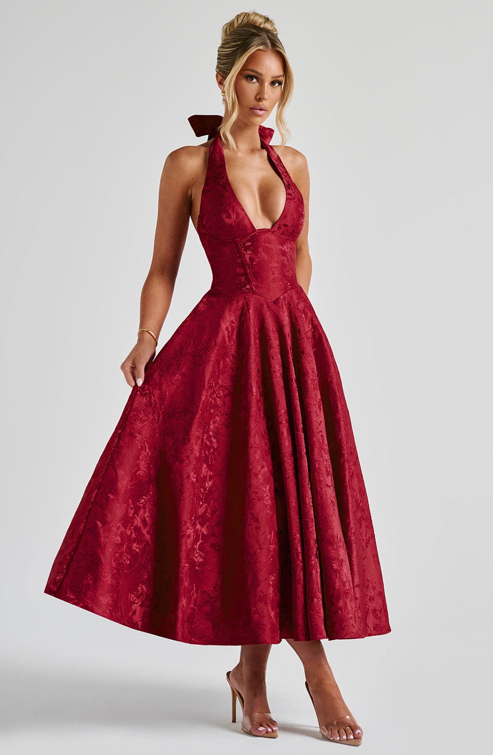 Effie Satin Midi Dress Red 7