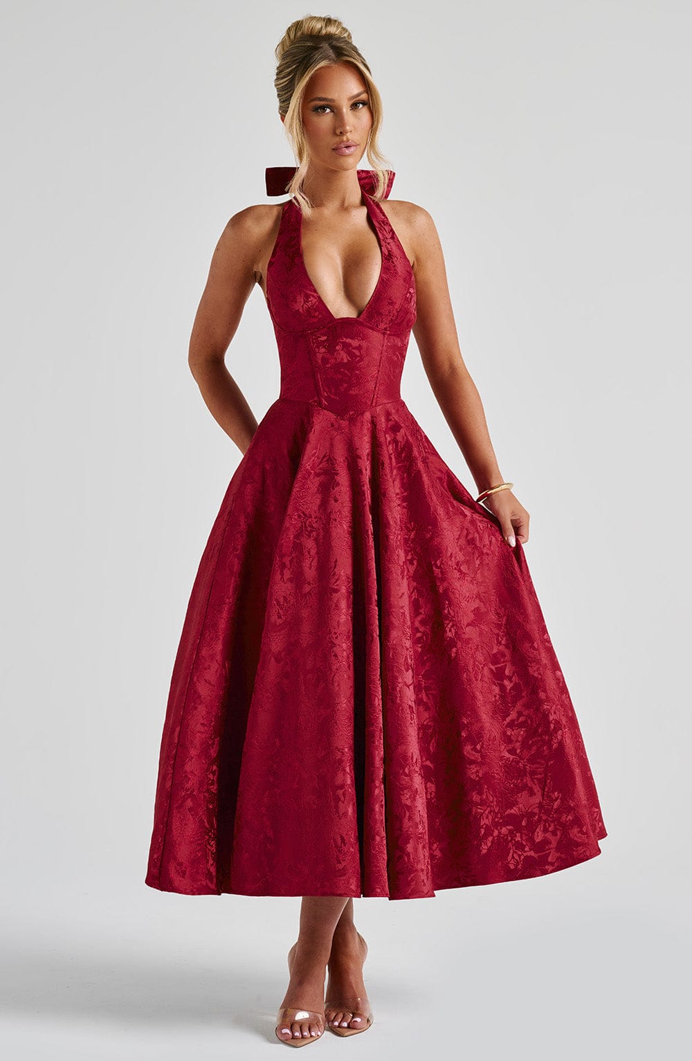 Effie Satin Midi Dress Red 1
