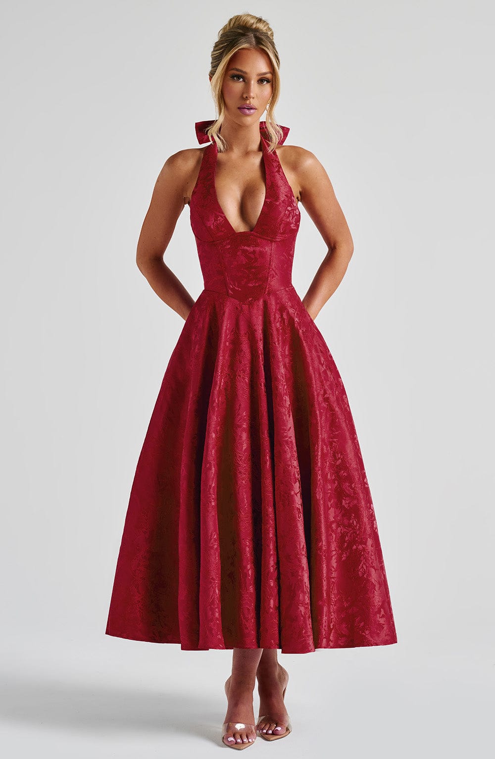 Effie Satin Midi Dress Red 5