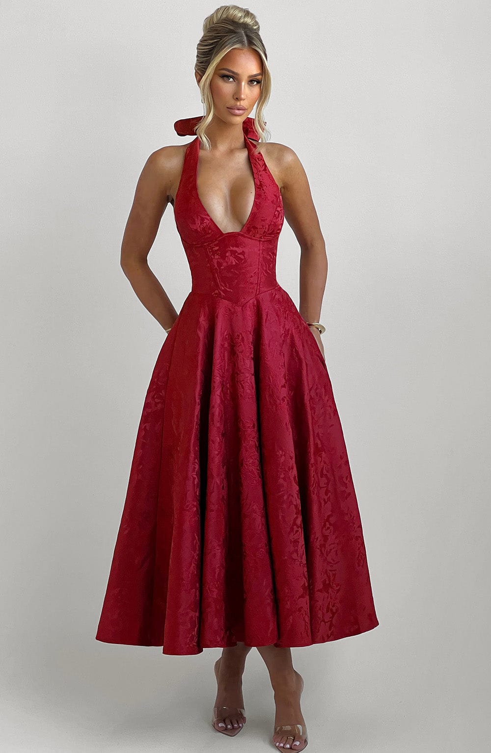 Effie Satin Midi Dress Red 8