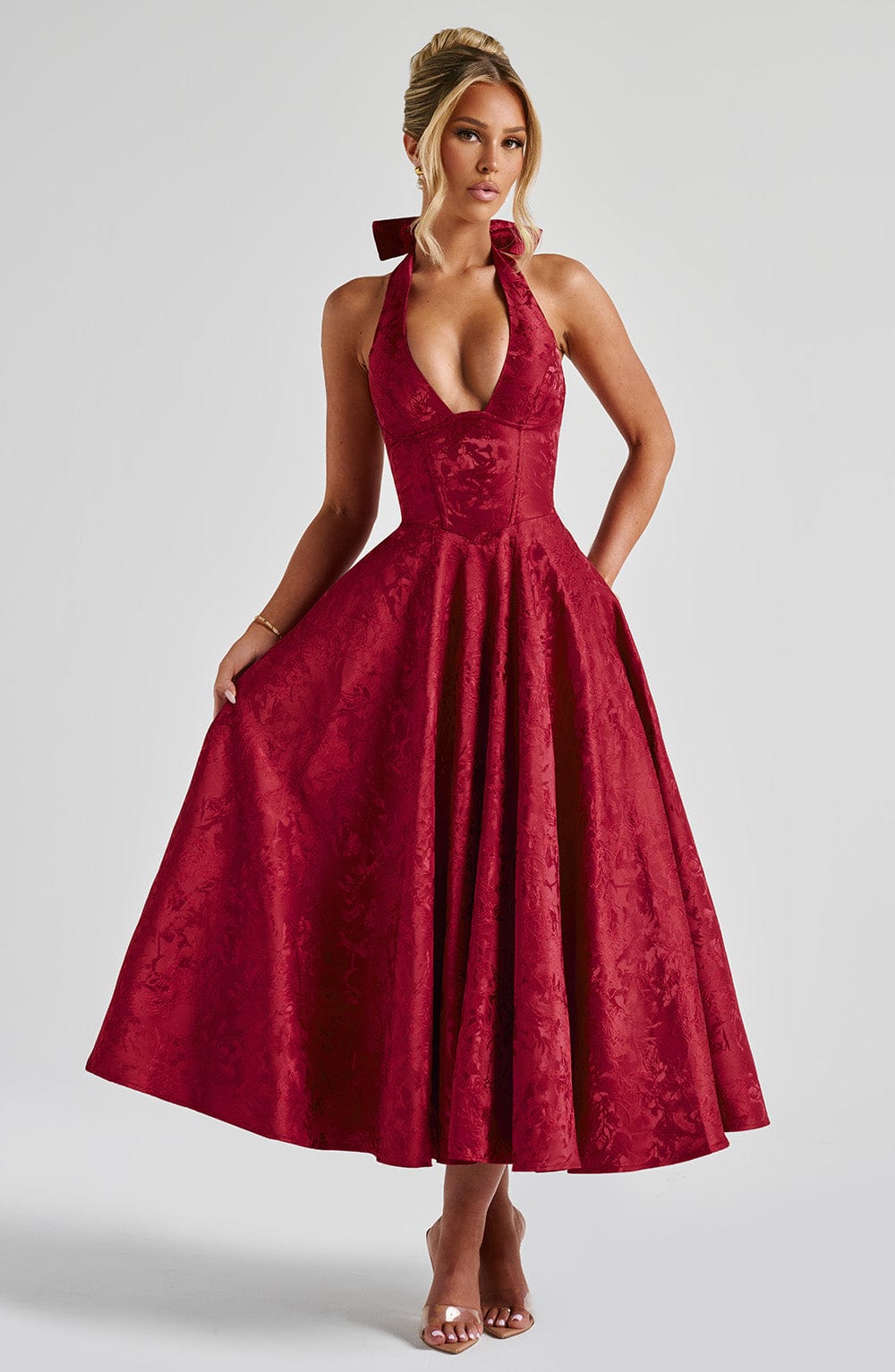 Effie Satin Midi Dress Red 3
