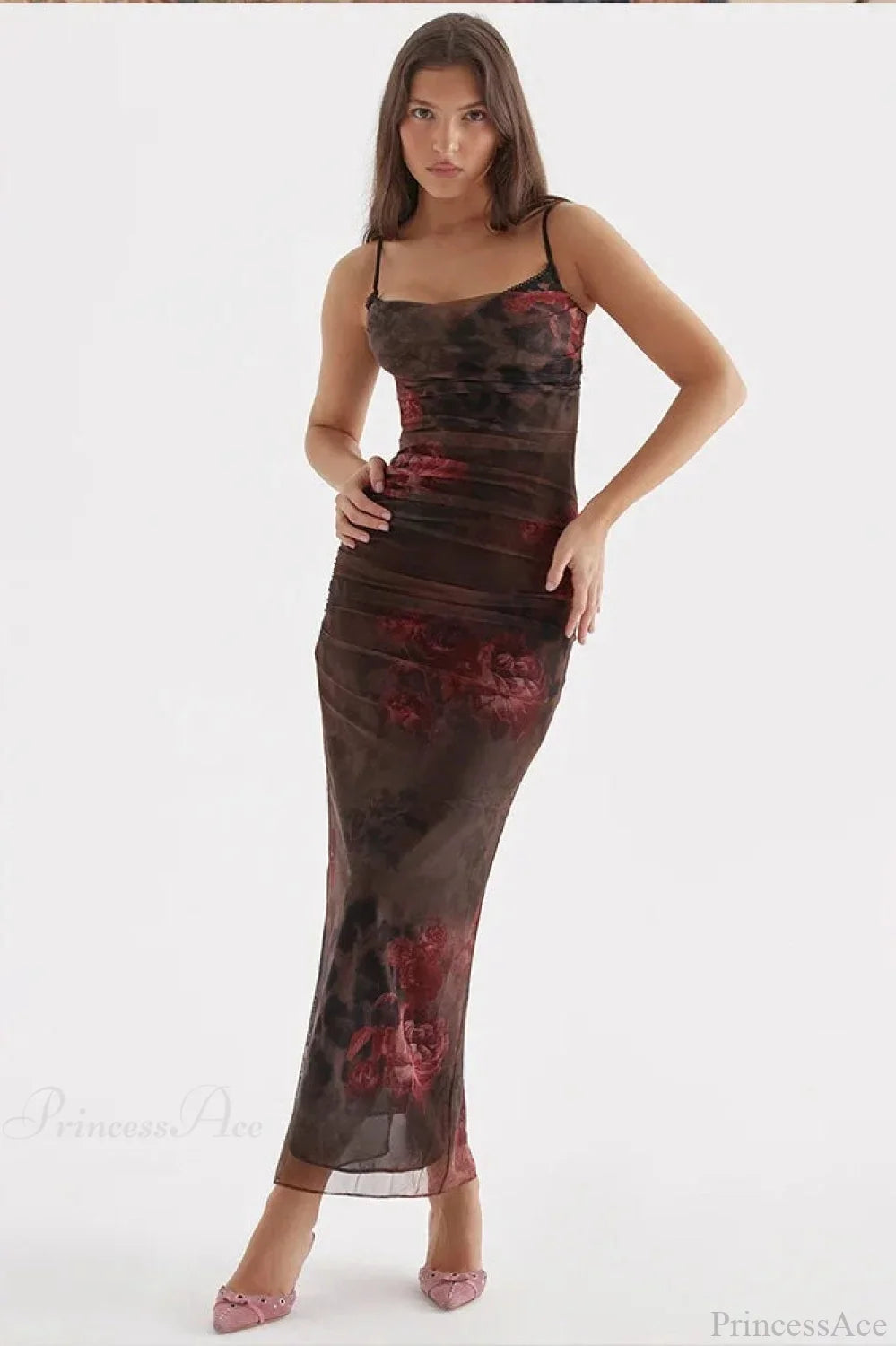 Margot Satin Split Maxi Dress Brown 5