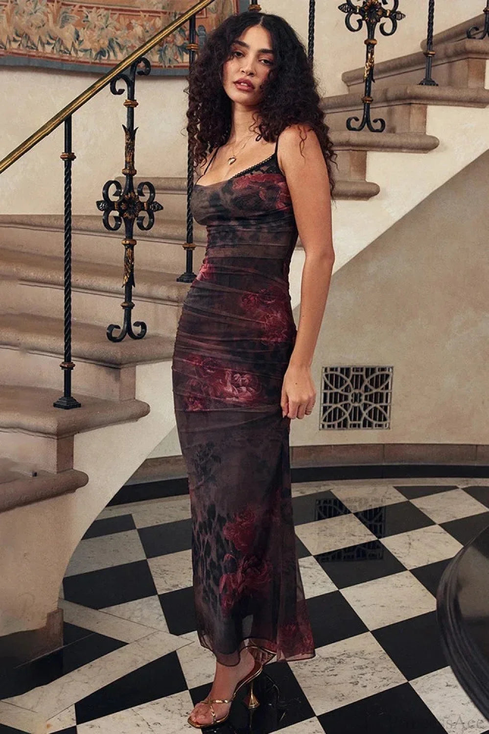 Margot Satin Split Maxi Dress Brown 2