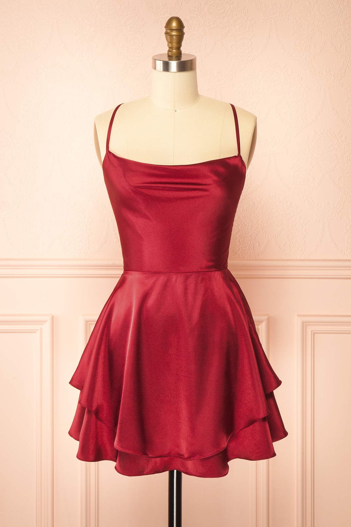 Ellya Burgundy Satin Corset Mini Dress Up Back 1